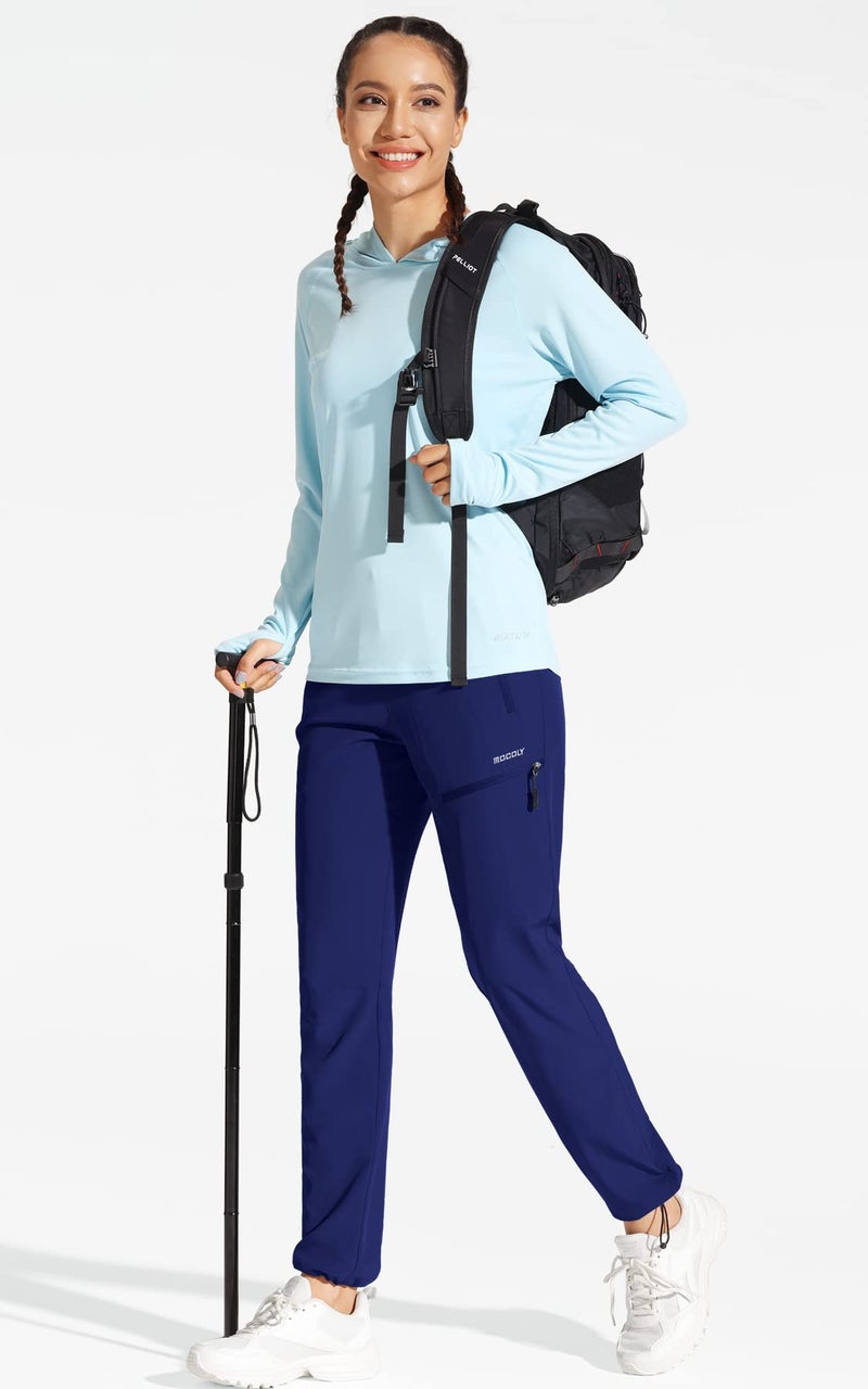 MOCOLY Women's Girls Hiking Cargo Pants Elastic Waist Quick Dry Lightweight Water Resistant Long Pants UPF SPF 50+ Navy XXL - Image 3